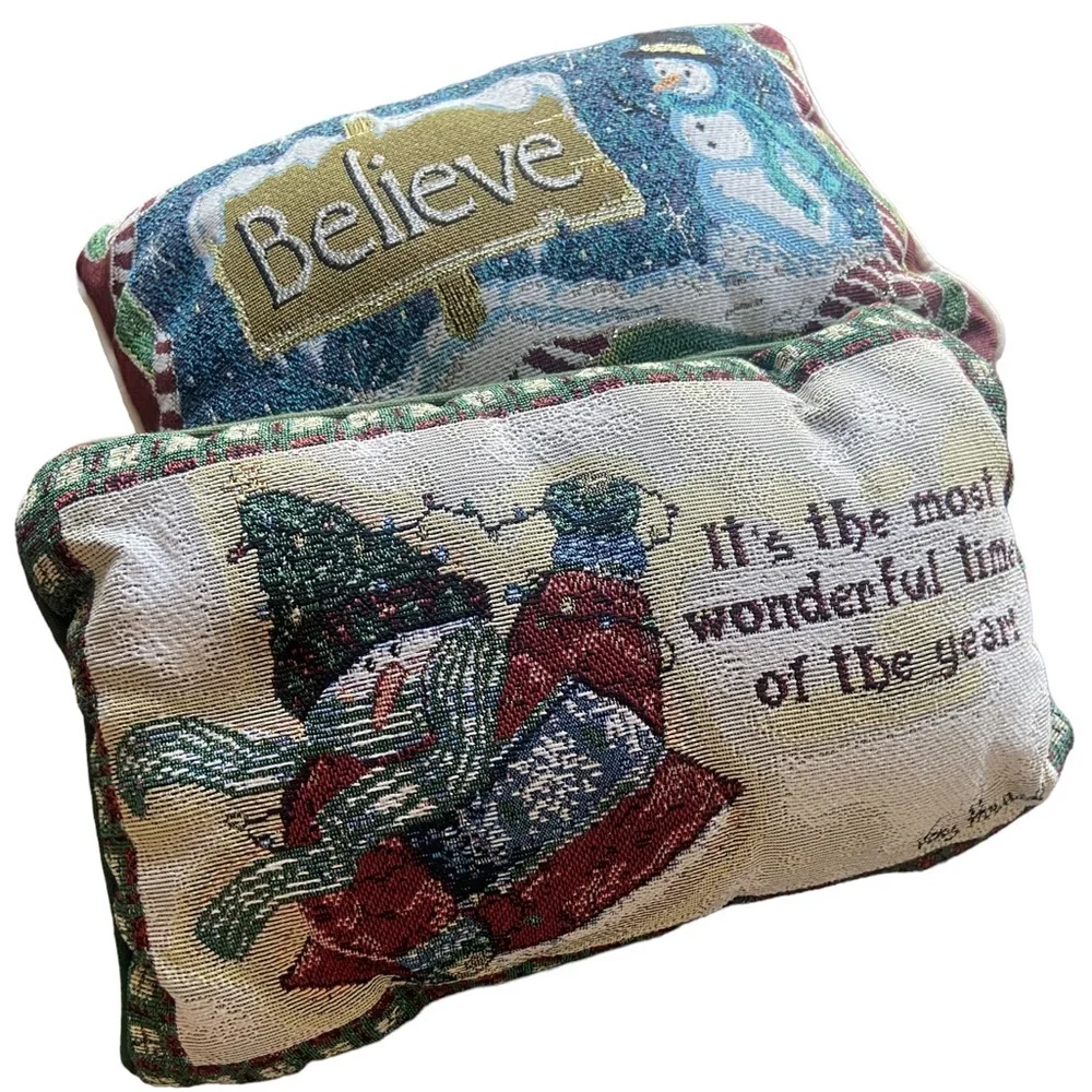 Vintage Holiday Snowman Believe Throw Pillow